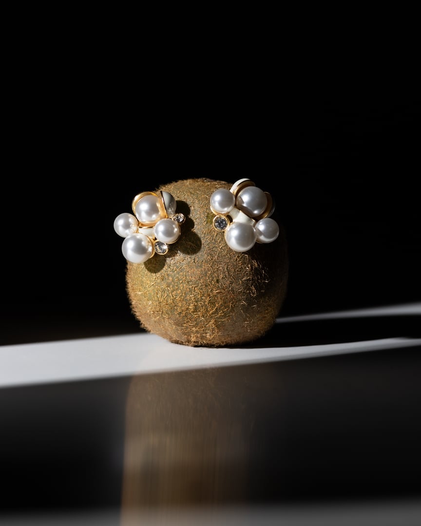 Golden Pearl Cluster Earrings